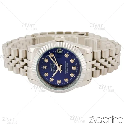 ساعت رولکس دیت جاست زنانه سیلور صفحه سرمه ای مدیوم 104528