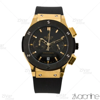 ست ساعت هابلوت کلاسیک فیوژن سه موتوره مشکی طلایی بند رابر 102224