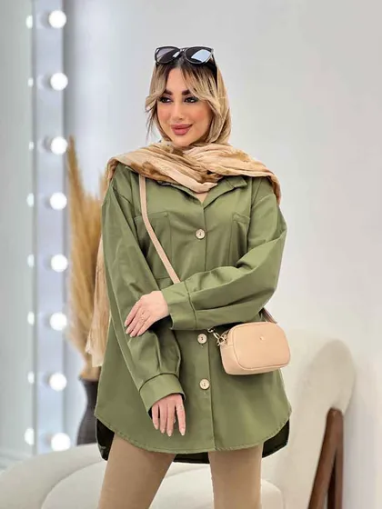مانتو دو جیب دکمه چوبی