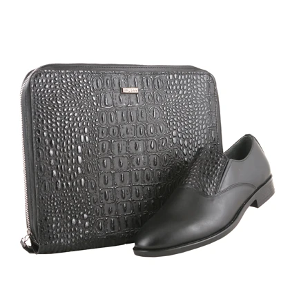 ست کیف و کفش مردانه چرم یلسان مدل کلاور کد 919-ATASH-GAN