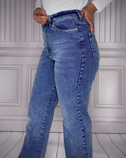شلوار جین راسته آبی زنانه قد 105 Women's Blue Straight-Leg Jeans کد 913209