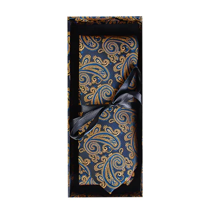 ست کراوات و پوشت لاکچری طرح بته جقه طلایی