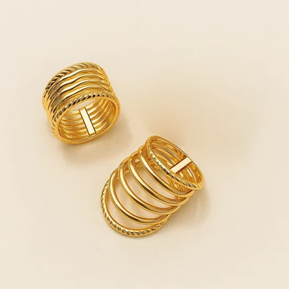 انگشتر پهن ژوپینگ طلایی چند ردیفی