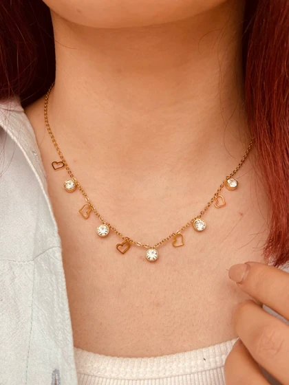 گردنبند قلب و نگین استیل