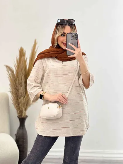 مانتو لینن نچرال یقه دار