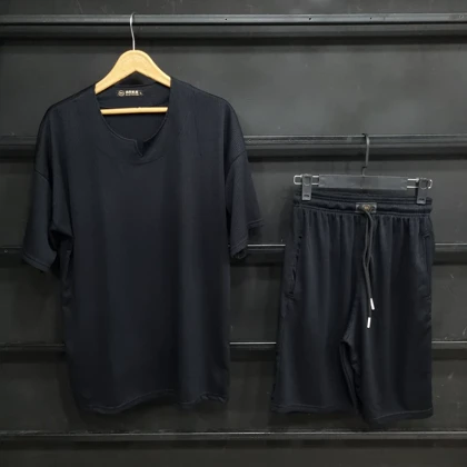 ست تیشرت و شلوارک یقه کوبایی با 6 رنگ