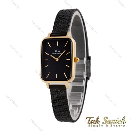 دنیل ولینگتون زنانه مستطیلی بند حصیری مشکی قاب طلایی DW-5729-L