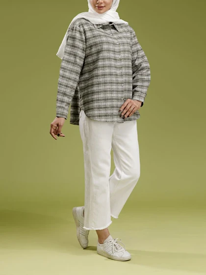 تونیک زنانه پشمی چهارخونه یقه مردانه 50113