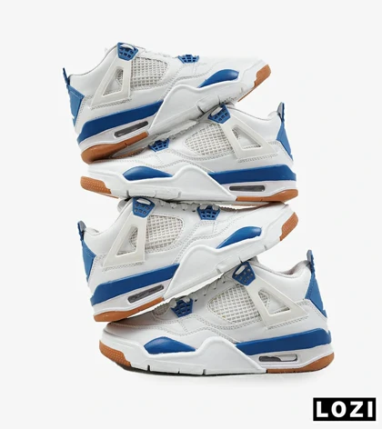 کفش کتانی ساق‌دار مردانه سفید آبی Nike air jordan 4
