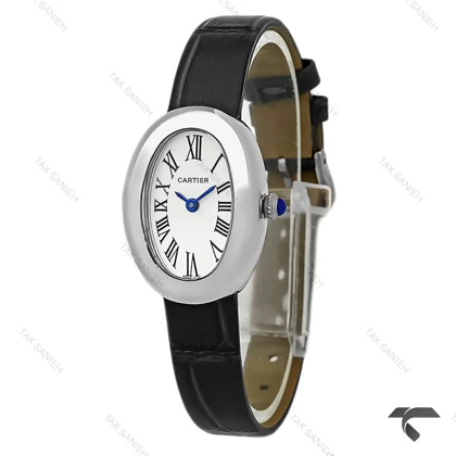 ساعت کارتیر Baignoire زنانه سیلور بند چرم مشکی Cartier-9848-L