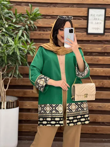 مانتو ژاکارد پولک دوزی