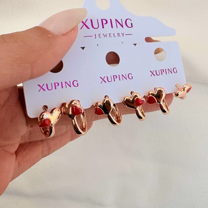 گوشواره قلب طلایی و قرمز ژوپینگ