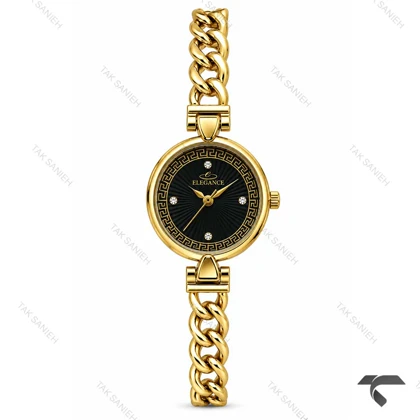 ساعت الگانس رفرنس EL006 زنانه طلایی صفحه مشکی Elegance-11479-L
