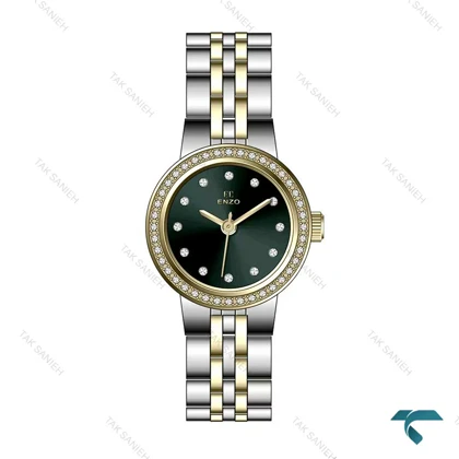 ساعت انزو اورجینال EC-606TGL دو رنگ طلایی دورنگین صفحه سبز Enzo-8069-L