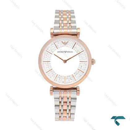 ساعت زنانه امپریو آرمانی دورنگ رزگلد صفحه نگین Armani-5904-L