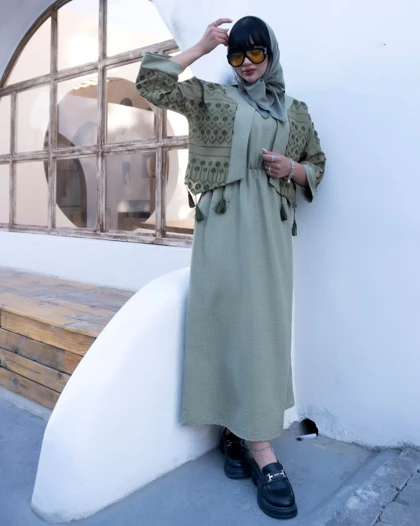 ست کت و سارافون زنانه مدل منگوله‌دار دو تیکه