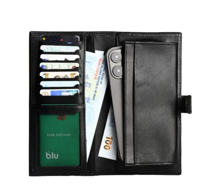 کیف پول کتی طرح نامی چرم ساده مشکی