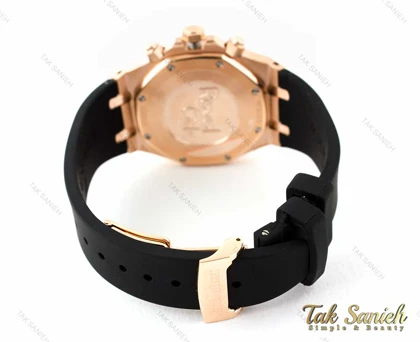 ساعت ای پی مردانه سه موتوره رزگلد مشکی بند رابر Audemars-3298-G