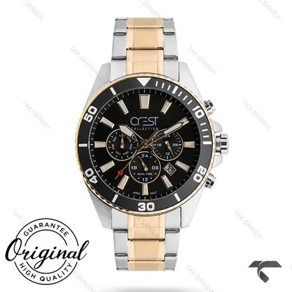 ساعت کرست مردانه 6274-5 صفحه مشکی بند رزگلد Crest-10893-G