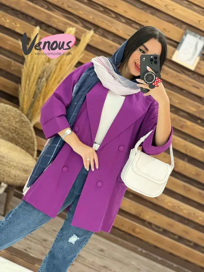مانتو کتی چهاردکمه یقه پهن