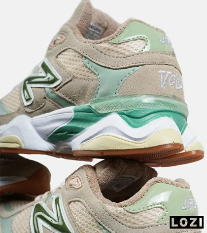 کفش کتانی مردانه و زنانه کرم گلبهی سبز NEW BALANCE 9060 مدل 7285