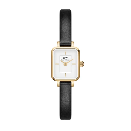 ساعت دنیل ولینگتون زنانه بند چرم مستطیلی ظریف طلایی DW-5517-L