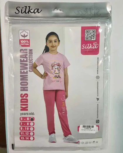 ست راحتی دخترانه نیم آستین دخترک سیلکا