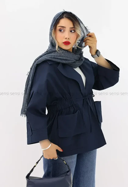 بارانی کمرکش کتان کد1004289