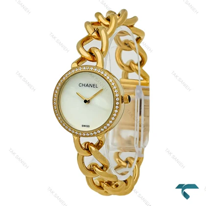 ساعت شنل زنانه بند کارتیری طلایی صفحه سفید دورنگین Chanel-7960-L