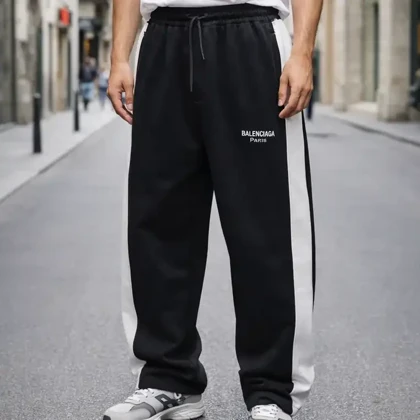 شلوار جاگر بگ مشکی با نوار سفید مستر کوالیتی پارچه گلکسی پنبه کیفیت پرمیوم قد 110 سانت