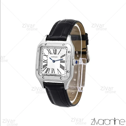 ساعت کارتیر مدل سانتوس دومونت قاب نقره ای بند چرم مشکی مدیوم 106096