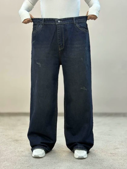 شلوار جین نیم بگ سایز بزرگ تیره 8292