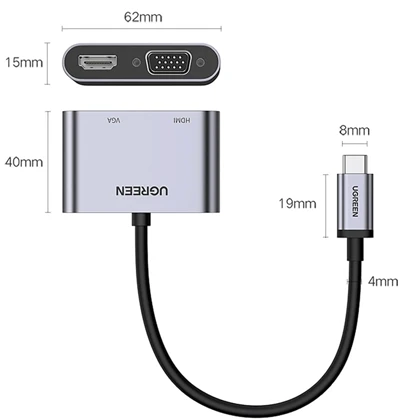 مبدل تایپ سی به اچ‌دی‌ام‌آی و وی‌جی‌ای یوگرین CM162 50505
