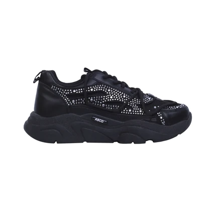 کتانی زنانه نگین‌دار مدل رامونا_مشکی کد 7232