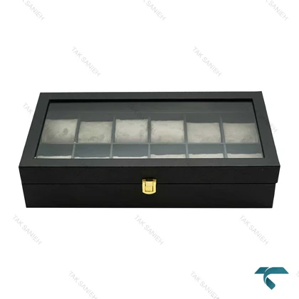 باکس چرمی 12 تایی ساعت مچی مشکی طوسی Watches-Box-12-7820-U