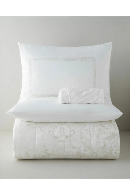 سرویس روتختی دو نفره با ملحفه کشدار English Home مدل Elegance Fleure پنبه‌ای - بژ