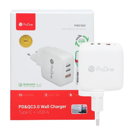 شارژر دیواری تایپ سی و یو اس بی 65 وات پرووان PWC565