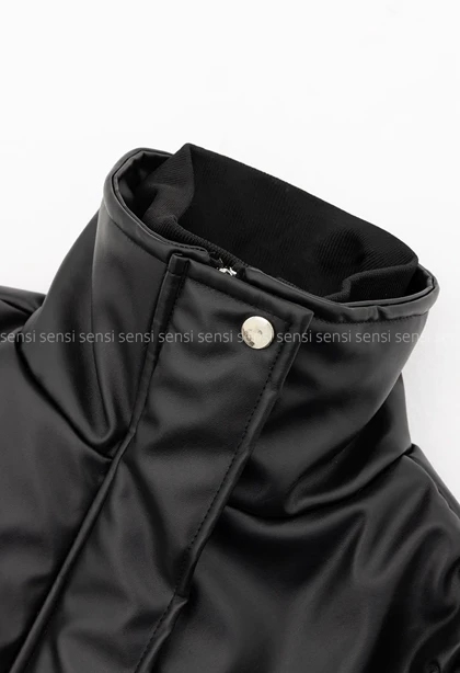 کاپشن چرم کوتاه پشم شیشه کد1005179