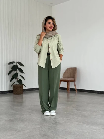 شومیز دگمه چوبی لینن زنانه کد SAYNA