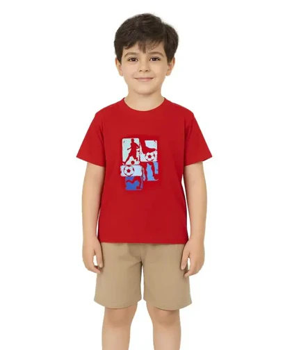 ست تیشرت قرمز طرح فوتبال و شلوارک