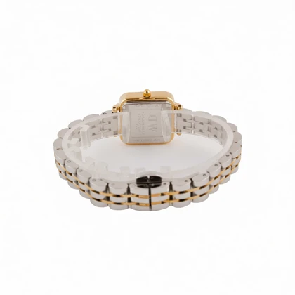 ساعت مچی زنانه DW مدل DW-4819-L مربعی دورنگ طلایی صفحه سفید