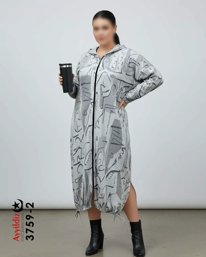 سویشرت لانگ جلو باز زنانه سایز بزرگ کد 3659