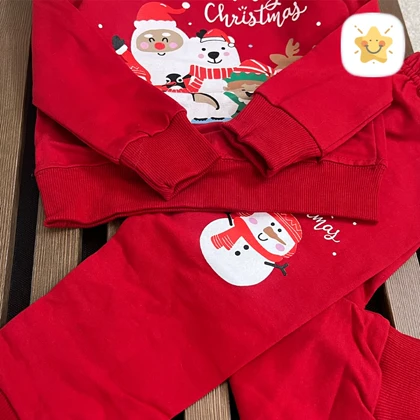 بلوز شلوار یلدایی ( دختر و پسر ) جنس عالی پنبه طرح بابانوئل مناسب 1 تا 4 سال