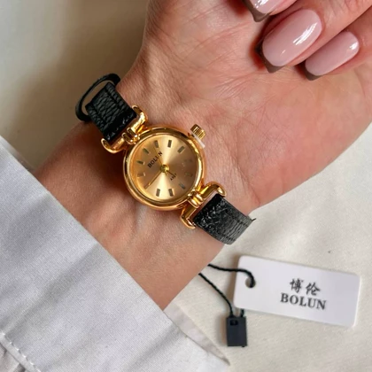 ساعت مچی زنانه برند بولون بند چرمی دور دوخت مینیمال مشکی