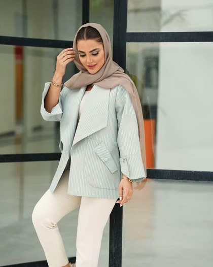 ژاکارد یقه آمریکایی آستین برگردون