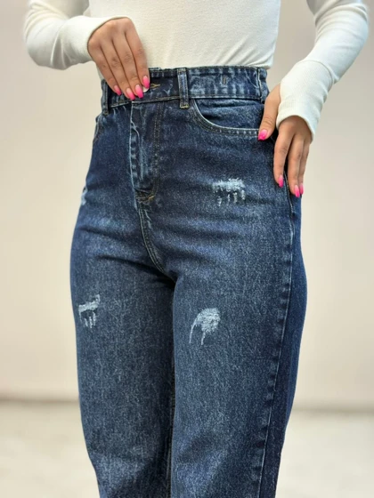 شلوار جین نیم بگ سرمه ای 6173