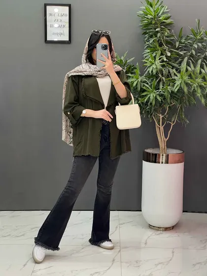 مانتو کتان یقه آمریکایی