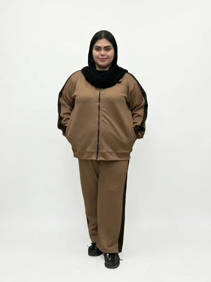 ست سویشرت و شلوار سایز بزرگ زنانه طرح اسپرت با نوار کنتراست
