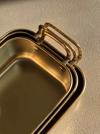 تابه سرو دسته دار مستطیل طلایی در سه سایز