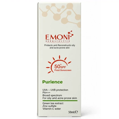 فلوئید ضد آفتاب بی رنگ امونی مدل Puriance مناسب پوست چرب و دارای آکنه SPF50+ حجم 50ml